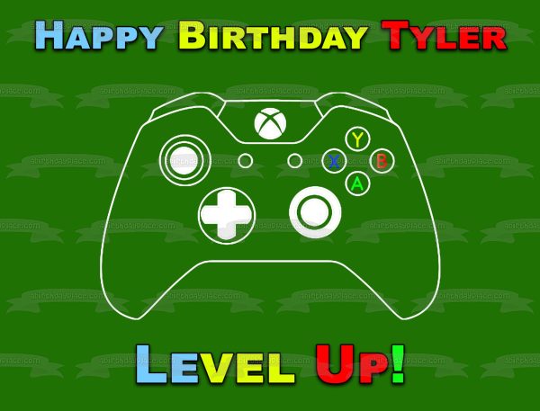 XBox Controller Level Up Happy Birthday Your Personalized Name Edible Cake Topper Image ABPID53012 Online Sale