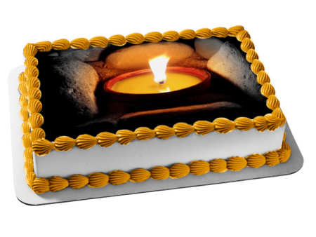 Candle Burning Surrounded by Rocks Edible Cake Topper Image ABPID52919 Fashion