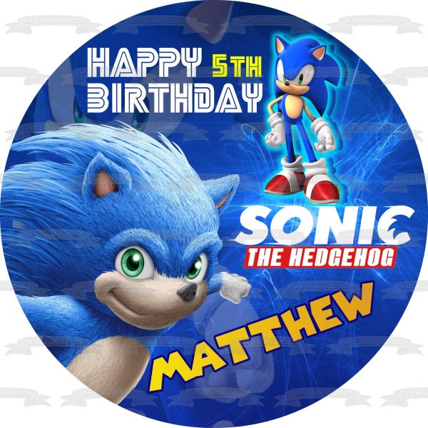 Sonic the Hedgehog Video Game Happy Birthday Personalized Name Edible Cake Topper Image ABPID52996 Discount