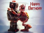 Toy Robots In Love Dancing Happy Birthday Edible Cake Topper Image ABPID52952 on Sale