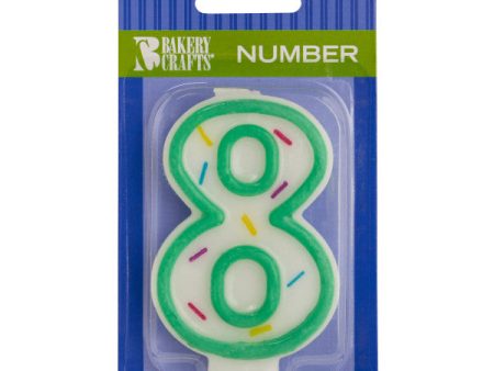 8 Green Sprinkle Numeral Candle Supply