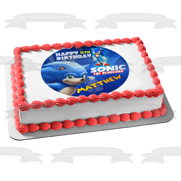 Sonic the Hedgehog Video Game Happy Birthday Personalized Name Edible Cake Topper Image ABPID52996 Discount