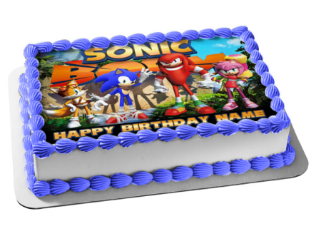 Sonic Boom Sonic the Hedgehog Knuckles Tails Amy Rose Happy Birthday Personalized Name Edible Cake Topper Image ABPID52995 Discount