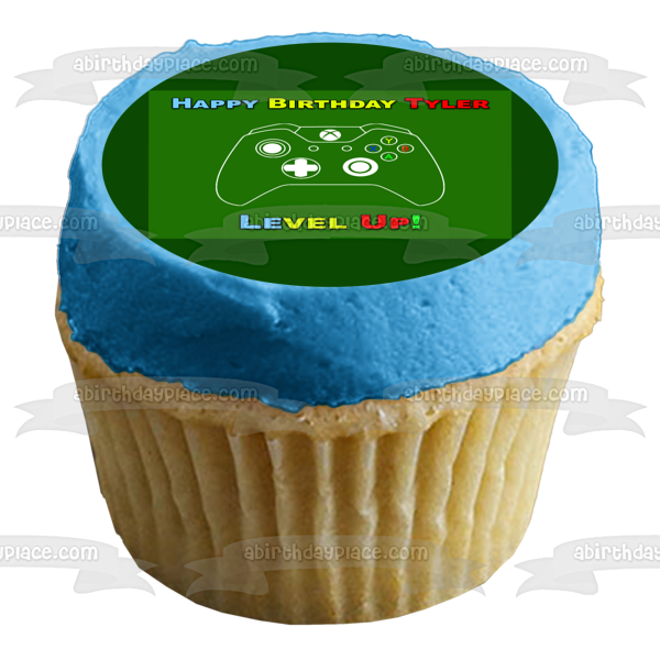 XBox Controller Level Up Happy Birthday Your Personalized Name Edible Cake Topper Image ABPID53012 Online Sale