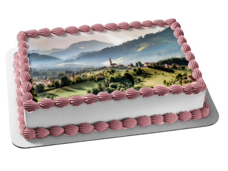 Town Surrounded by Mountains Edible Cake Topper Image ABPID52932 Fashion