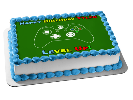 XBox Controller Level Up Happy Birthday Your Personalized Name Edible Cake Topper Image ABPID53012 Online Sale