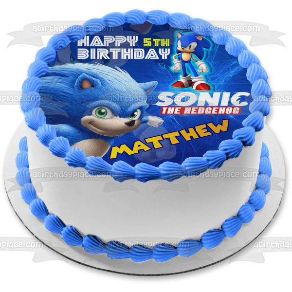 Sonic the Hedgehog Video Game Happy Birthday Personalized Name Edible Cake Topper Image ABPID52996 Discount