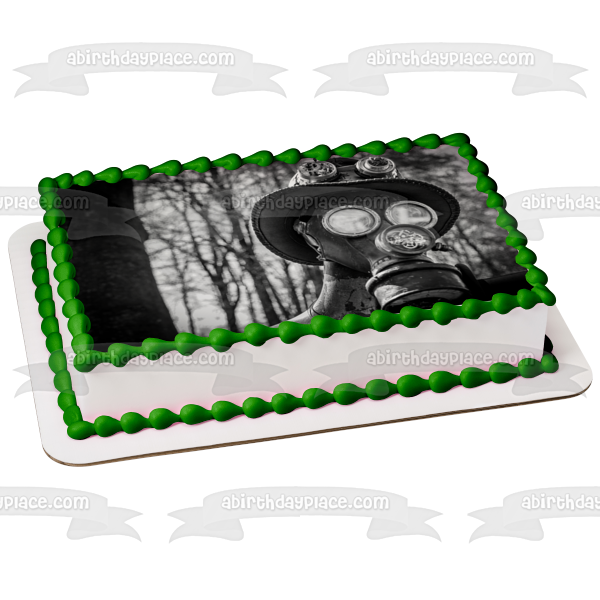 Person Wearing a Gas Mask Black and White Edible Cake Topper Image ABPID52928 Hot on Sale