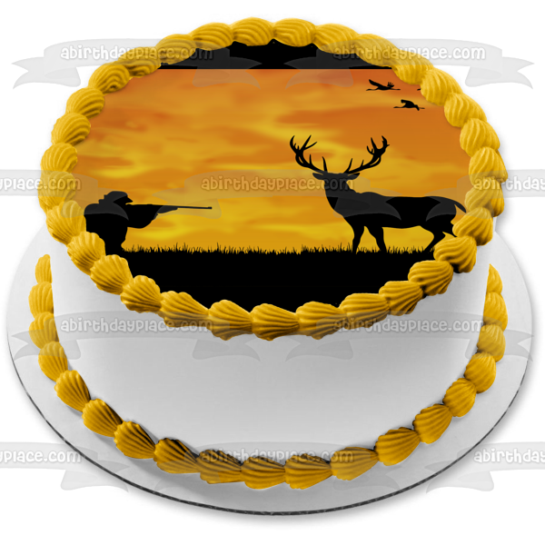 Outdoorsman Hunter Deer Duck Nature Wildlife Silhouette Gun Edible Cake Topper Image ABPID52982 Discount