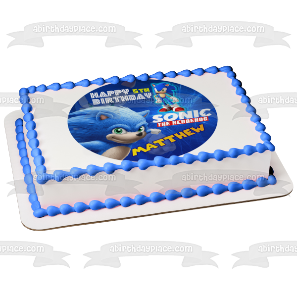 Sonic the Hedgehog Video Game Happy Birthday Personalized Name Edible Cake Topper Image ABPID52996 Discount